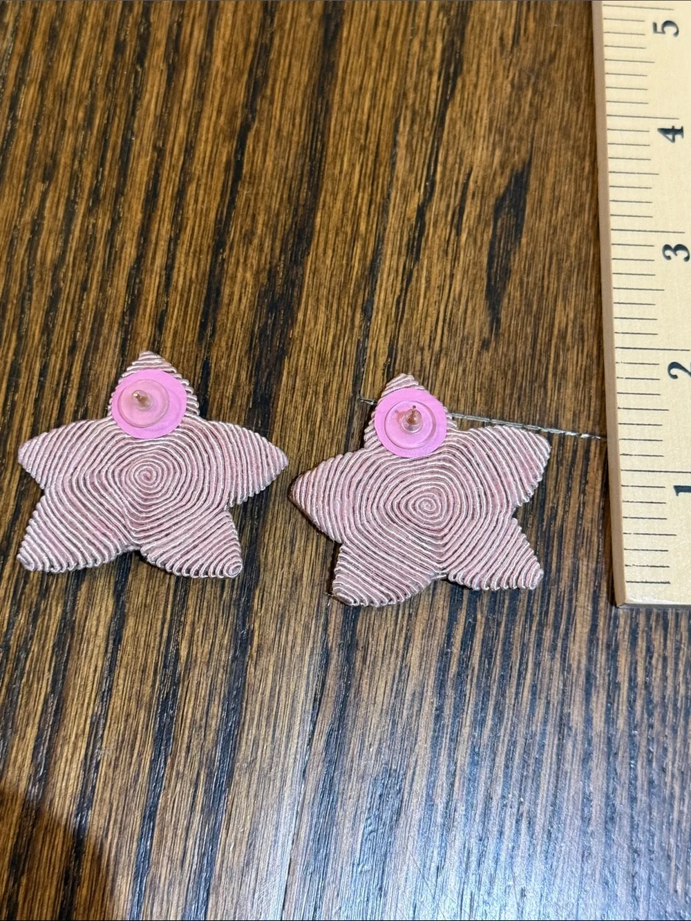 Handmade Star Silk Cord Wrapped Stud Earrings in Pink - Large Size Statement